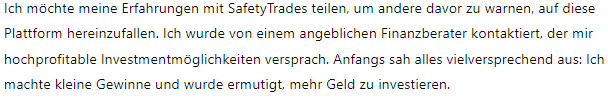 SafetyTrades 1Bildschirm